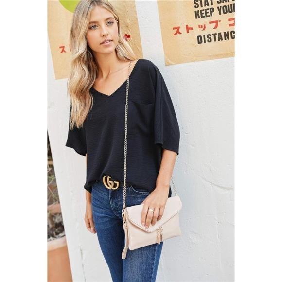 Envelope Wristlet Clutch Crossbody Bag with Chain Strap - Picture 6 of 7